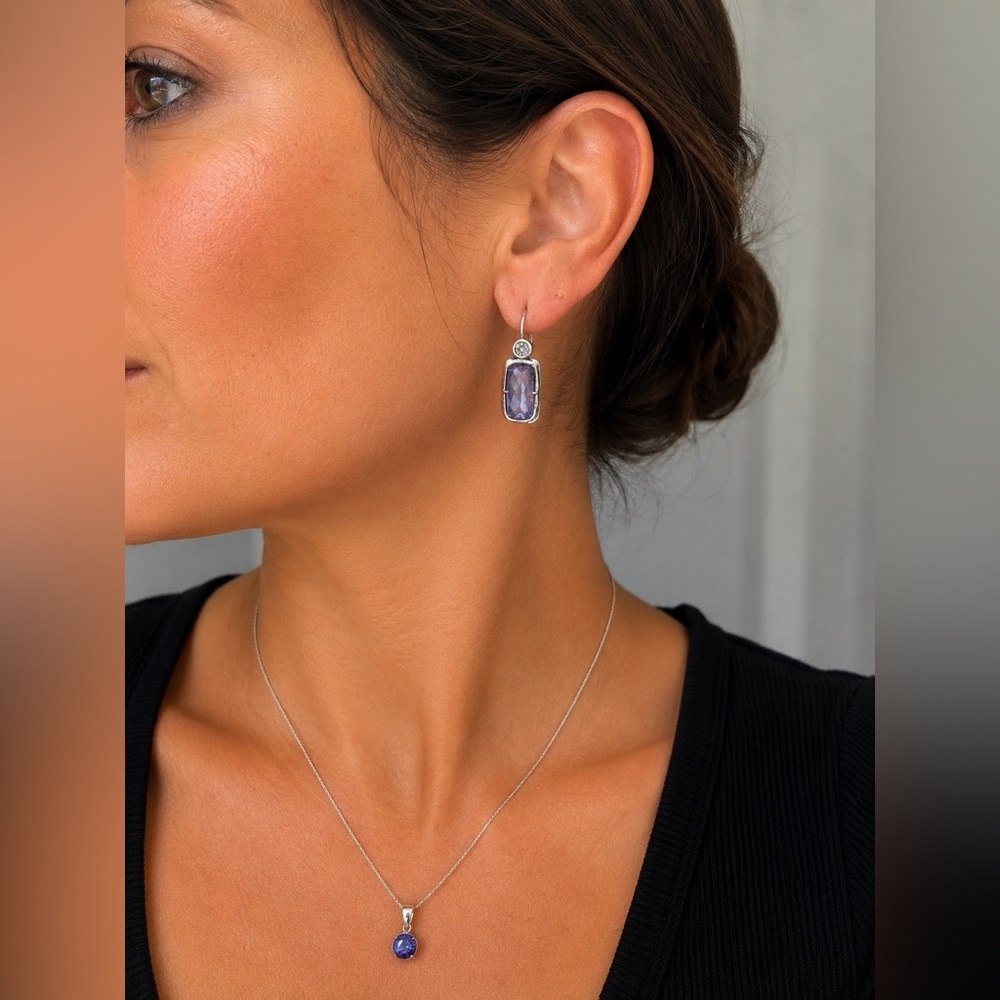Sterling Silver Purple Gemstone Drop Earrings
